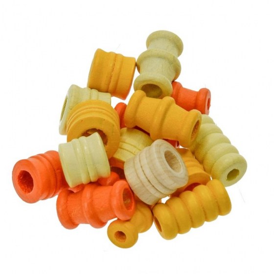 Holzperlen, Farb-Formen-Mix, 28 Stk., gelbmix
